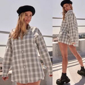 Primers Work From Home Plaid Button-Up Shirt Romper Sz Small NWT